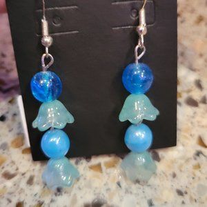 Flower Bell Earrings with Glass Bell and glass round beads